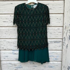 Vintage Camille Marie Silk Beaded Holiday Christmas Evening Event Blouse Top S H